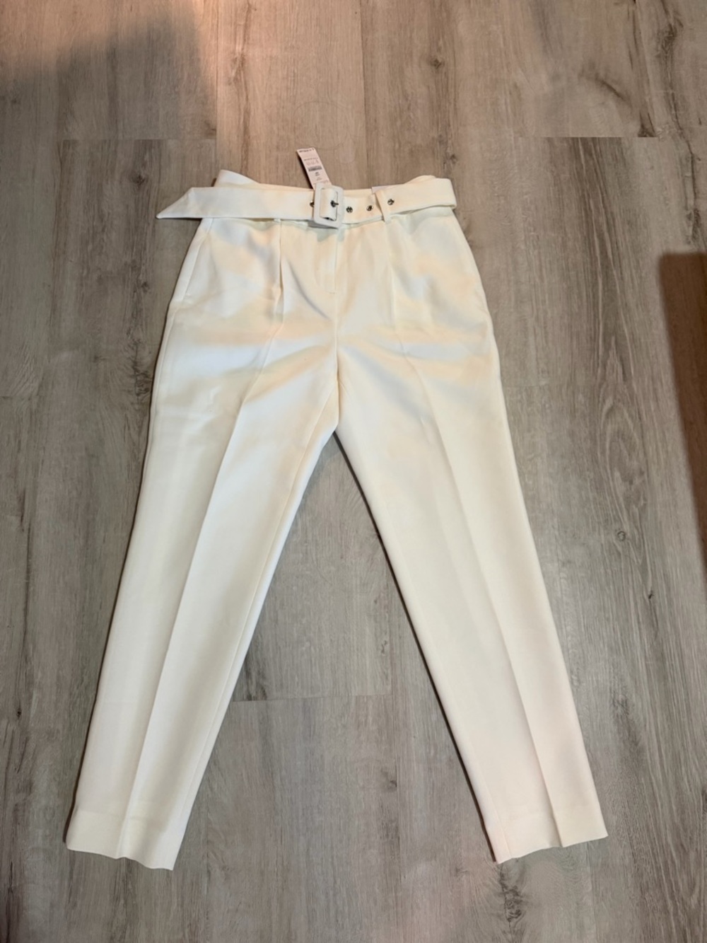 White House Black Market Ivory Paperbag Waist Belted Trousers